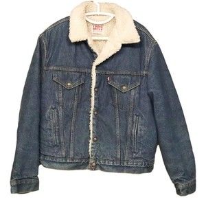 Vintage Levi's Sherpa Lined Denim Jean Trucker Jacket Coat Size 44R Made in USA